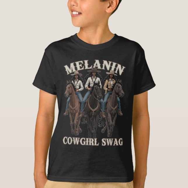 Melanin Cowgirls African Melanin Black Cowgirl Swa T-Shirt (Front)