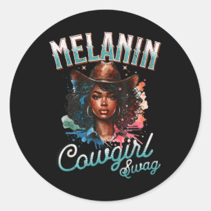 Melanin Cowgirls African Melanin Usa Flag Swag Bla Classic Round Sticker