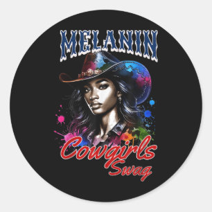 Melanin Cowgirls African Melanin Usa Flag Swag Bla Classic Round Sticker