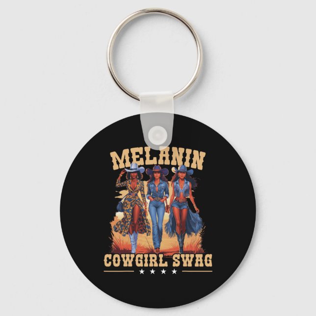 Melanin Cowgirls Swag African Melanin Cowgirl Blac Key Ring (Front)