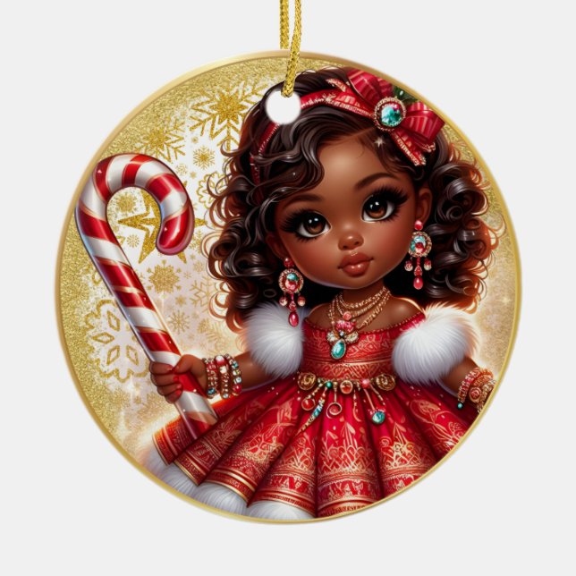 Melanin Cutie Ceramic Christmas Ornament (Front)