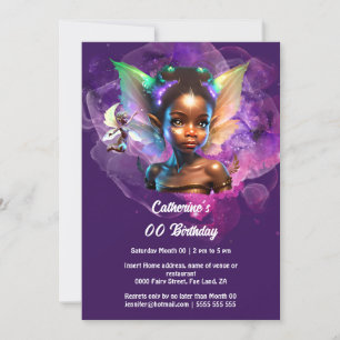 Melanin Fairy girl princess magical purple girls  Invitation
