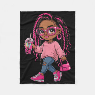 Melanin Fashion Black Girl Bubble Tea Fleece Blanket