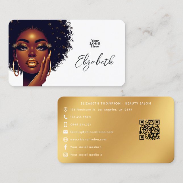 Melanin Glam Salon Branding with Bold Afro Style Business Card (Front/Back)
