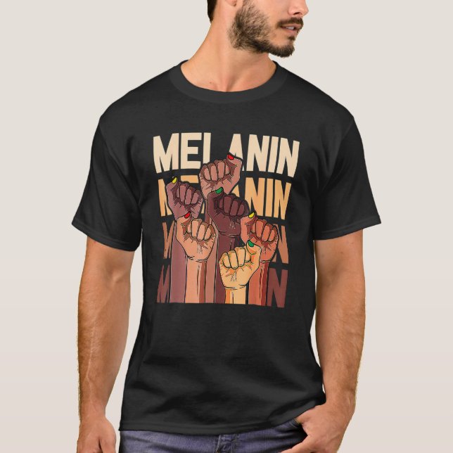 Melanin Leaders Black History Month Power Fist Han T-Shirt (Front)