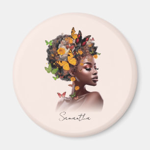 Melanin Magic: Afro Hair and Colourful Butterfly Magnet