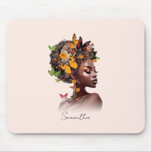 Melanin Magic: Afro Hair and Colourful Butterfly Mouse Pad