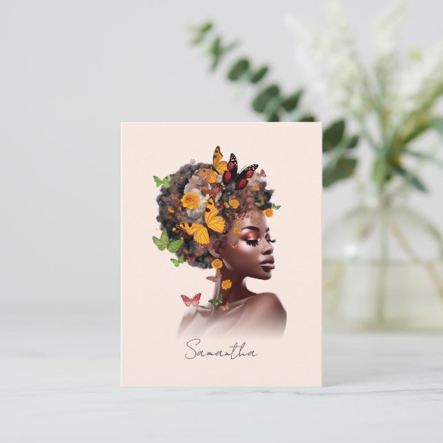 Melanin Magic: Afro Hair and Colourful Butterfly Postcard (Standing Front)