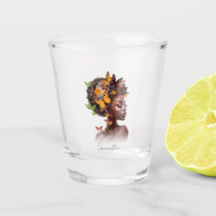 Melanin Magic: Afro Hair and Colourful Butterfly Shot Glass