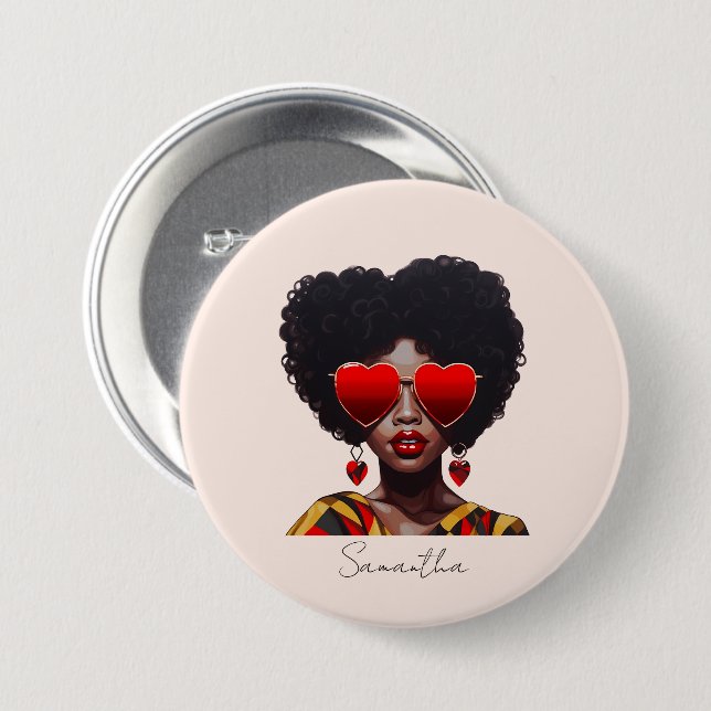 Melanin Magic: Black Queen Rocking Heart Shades 7.5 Cm Round Badge (Front & Back)