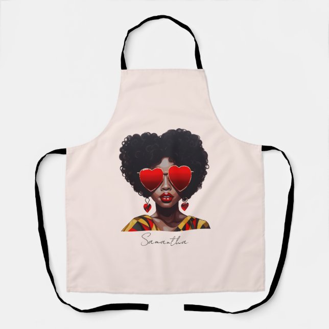 Melanin Magic: Black Queen Rocking Heart Shades Apron (Front)