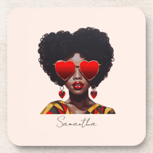 Melanin Magic: Black Queen Rocking Heart Shades Coaster