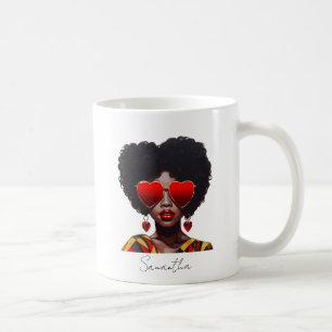 Melanin Magic: Black Queen Rocking Heart Shades Coffee Mug