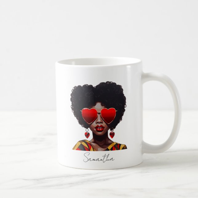 Melanin Magic: Black Queen Rocking Heart Shades Coffee Mug (Right)