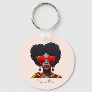 Melanin Magic: Black Queen Rocking Heart Shades Key Ring