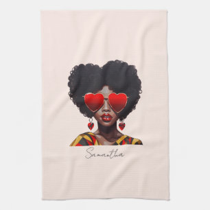 Melanin Magic: Black Queen Rocking Heart Shades Tea Towel