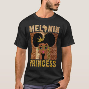 Melanin Princess African American Afro Puff Black  T-Shirt