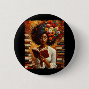 Melanin Queen Afro Womeneducated Reading Book Blac 6 Cm Round Badge