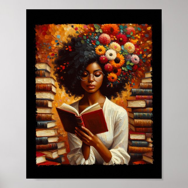 Melanin Queen Afro Womeneducated Reading Book Blac Poster (Front)