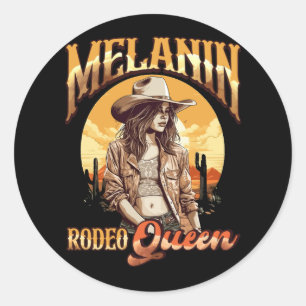 Melanin Rodeo Queen Country Girl African American Classic Round Sticker