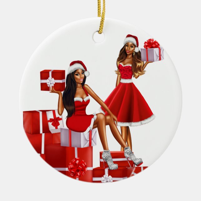 Melanin Sista Black Girl Magic Brown Skin Girls Ceramic Ornament (Front)