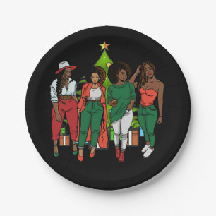 Melanin Sistas Christmas Tree & Gifts Black Girls Paper Plate