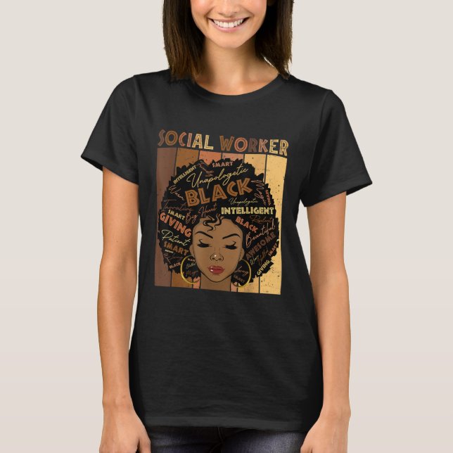Melanin Social Worker Afro Hair Black History Mont T-Shirt (Front)