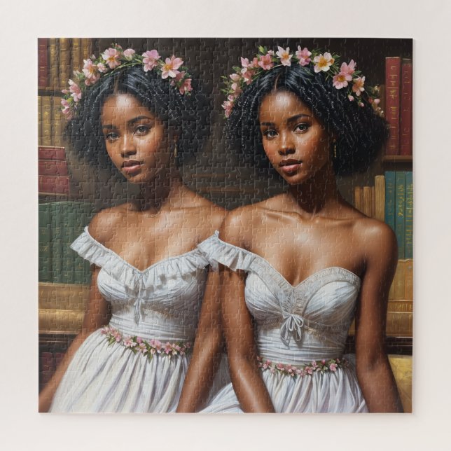 Melanin Twin Sisters Gemini Library Art Jigsaw Puzzle (Vertical)