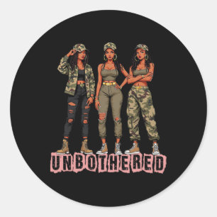 Melanin Unbothered Black Woman Locs Camo Black His Classic Round Sticker