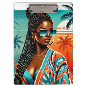 Melanin Woman - Braided Half Up-down - Tropical Clipboard