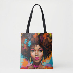 Melanin Woman w/Afro - Pop Art Inspired Tote Bag