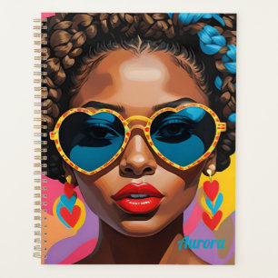 Melanin Woman w/Heart-shaped Sunglasses, Pop Art Planner