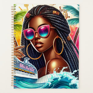 Melanin Woman with Braids - Tropical Cruise Vibes Planner