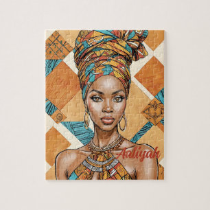 Melanin Woman with Headwrap - African Print Jigsaw Puzzle