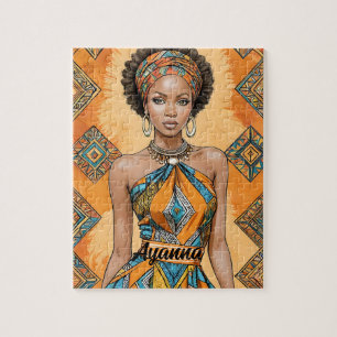 Melanin Woman with Headwrap - African Print Jigsaw Puzzle