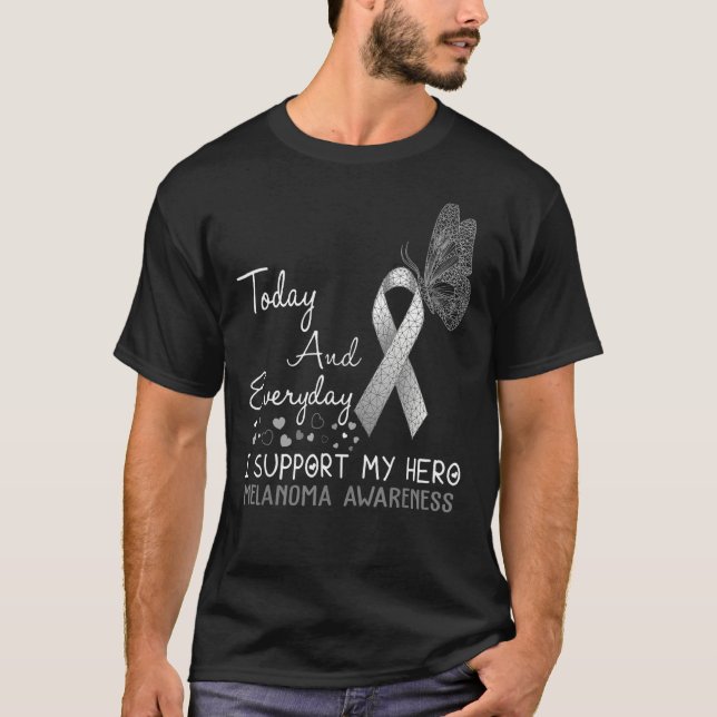 Melanoma Awareness I Support My Hero Butterfly T-Shirt (Front)