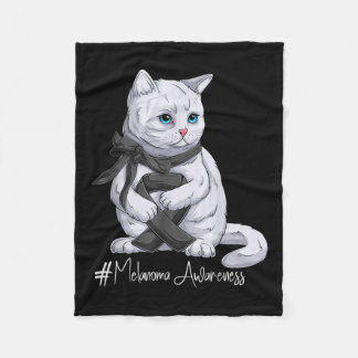 Melanoma Awareness Month Black Ribbon Cat Fleece Blanket