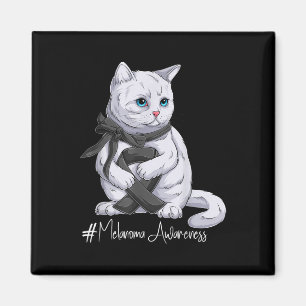 Melanoma Awareness Month Black Ribbon Cat  Magnet