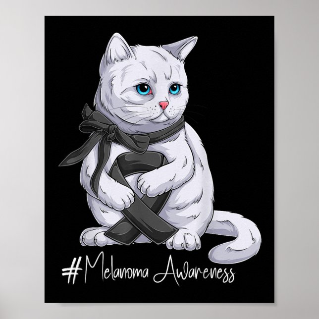 Melanoma Awareness Month Black Ribbon Cat  Poster (Front)
