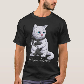 Melanoma Awareness Month Black Ribbon Cat T-Shirt