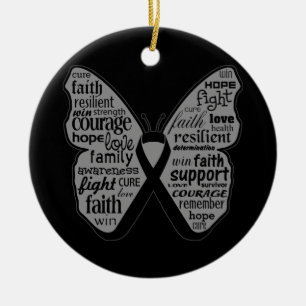 Melanoma Butterfly Collage of Words Ceramic Tree Decoration