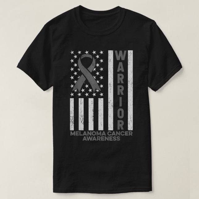 Melanoma Cancer Awareness Warrior American Flag Bl T-Shirt (Design Front)