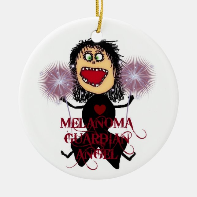 Melanoma Cancer Guardian Angel Ceramic Ornament (Front)