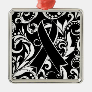 Melanoma Cancer Ribbon Deco Noir Metal Ornament