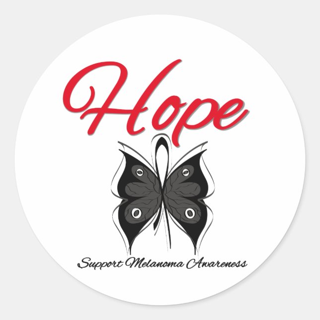 Melanoma Hope Butterfly Ribbon Classic Round Sticker (Front)