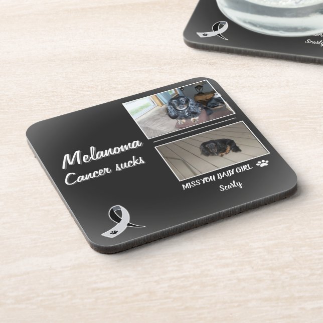 Melanoma Pet Memorial with Two Photos Coaster (Left Side)