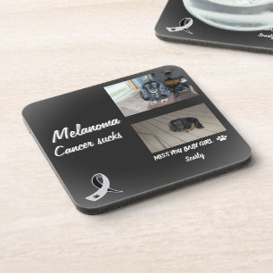 Melanoma Pet Memorial with Two Photos Coaster