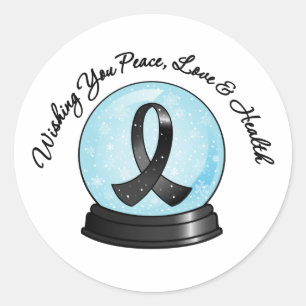 Melanoma Ribbon Merry Christmas Snowglobe Classic Round Sticker