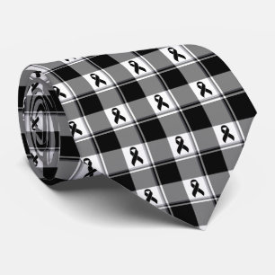 Melanoma Skin Cancer Awareness Plaid Black Ribbon Tie