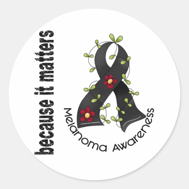 Melanoma Skin Cancer Flower Ribbon 3 Classic Round Sticker (Front)